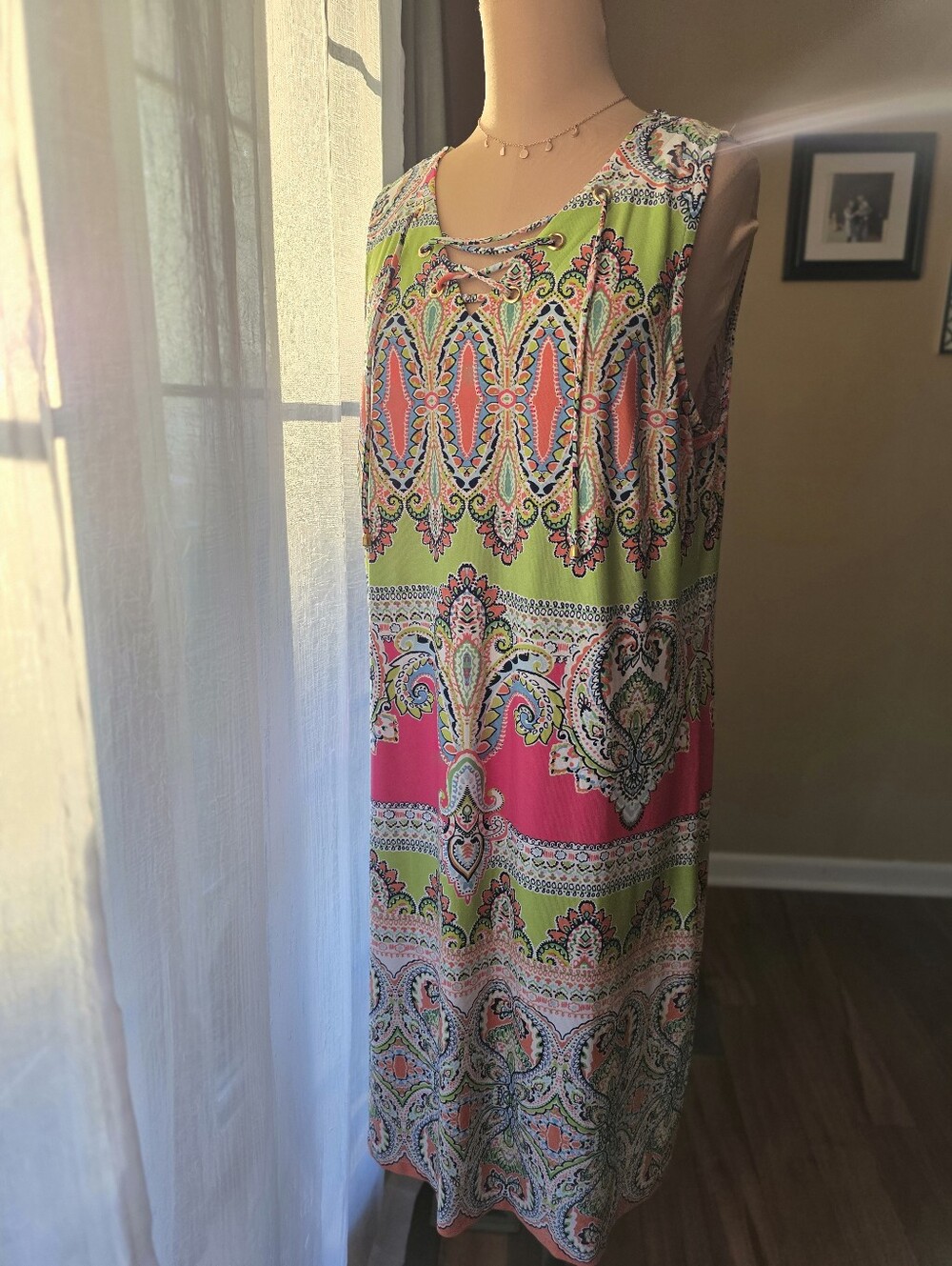 Paisley Lace Up Sleeveless‎ Shift Dress XL Multicolor Vibrant Coastal Ivy Lane